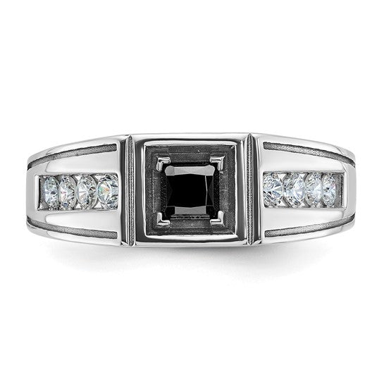 14k White Gold with Black Rhodium IBGoodman Men's Satin 7/8 carat Black and White Diamond Complete Ring