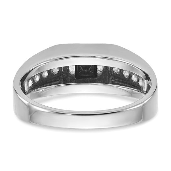 14k White Gold with Black Rhodium IBGoodman Men's Satin 7/8 carat Black and White Diamond Complete Ring