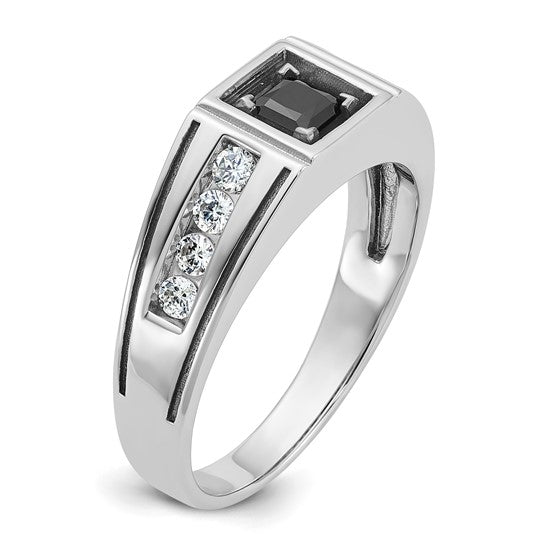 14k White Gold with Black Rhodium IBGoodman Men's Satin 7/8 carat Black and White Diamond Complete Ring