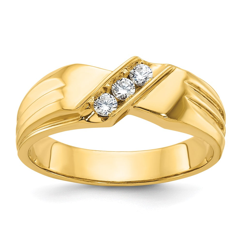 14k IBGoodman Men's Polished and Grooved 3-Stone Diamond Ring