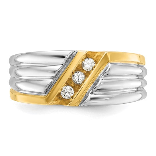 IBGoodman 14k Two-tone Men's Polished and Grooved 3-Stone 1/6 Carat AA Quality Diamond Ring