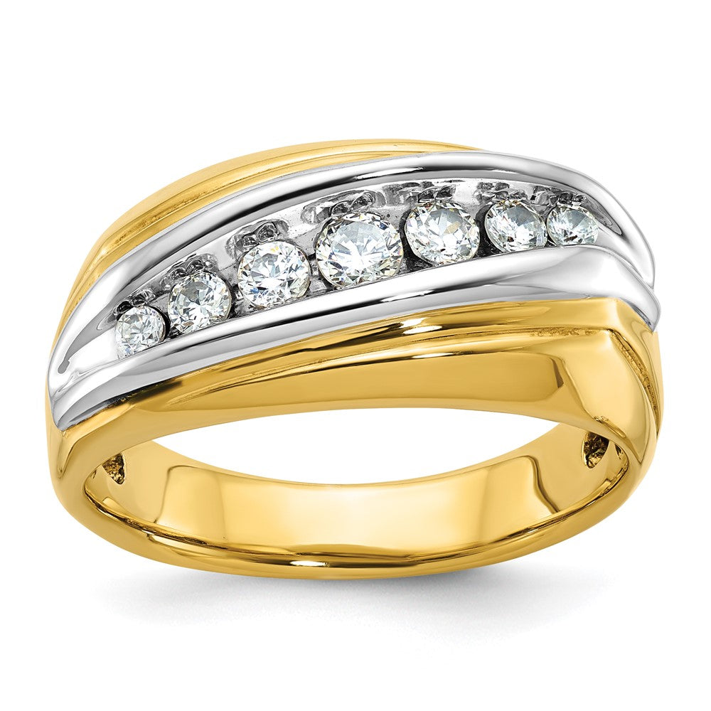 14ktt IBGoodman Men's Polished & Grooved 7-Stone Diamond Ring