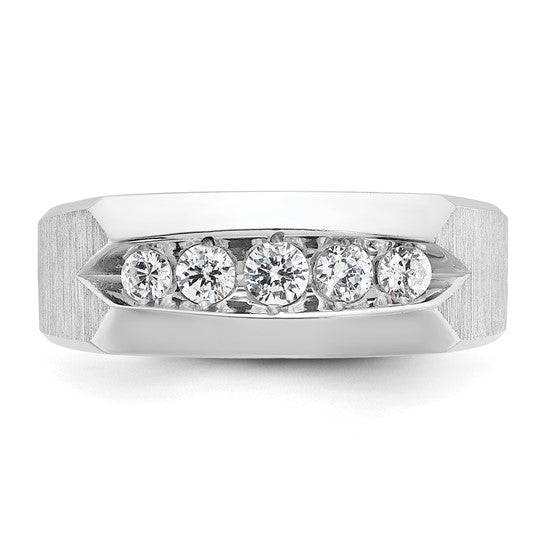 IBGoodman 14k White Gold Men's Polished and Satin 5-Stone 1/2 Carat AA Quality Diamond Ring
