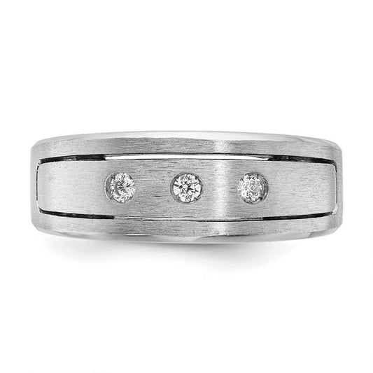 14k White Gold IBGoodman Men's Polished, Antiqued and Satin 1/6 carat Diamond Complete Ring