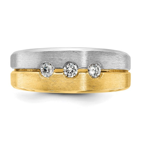14k Two-tone IBGoodman Men's Polished and Satin 1/4 carat Diamond Complete Ring