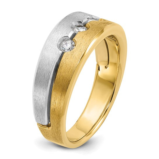 14k Two-tone IBGoodman Men's Polished and Satin 1/4 carat Diamond Complete Ring