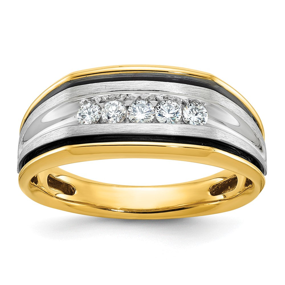 14ktt w/ Black RH IBGoodman Men's Polished & Satin Diamond Ring