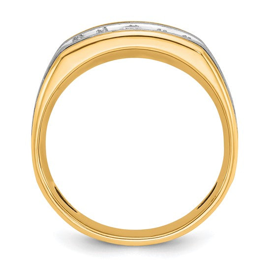 IBGoodman 10k Two-tone with Black Rhodium Men's Polished Satin and Grooved 5-Stone 1/2 Carat A Quality Diamond Ring