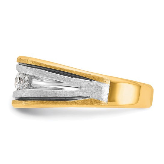 IBGoodman 10k Two-tone with Black Rhodium Men's Polished Satin and Grooved 5-Stone 1/2 Carat A Quality Diamond Ring