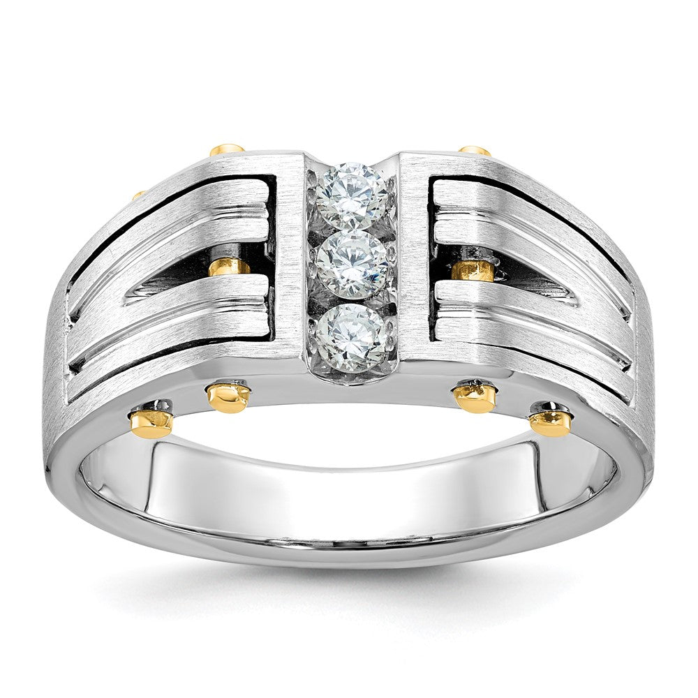 14k Two-tone IBGoodman Men's Polished and Satin Diamond Complete Ring