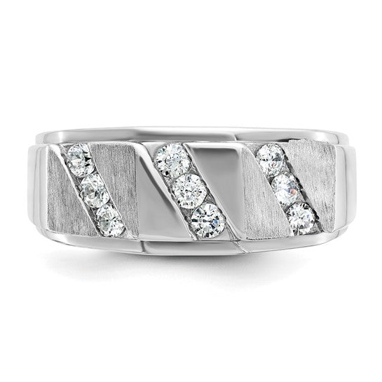 IBGoodman 14k White Gold Men's Polished and Satin 1/2 Carat AA Quality Diamond Ring
