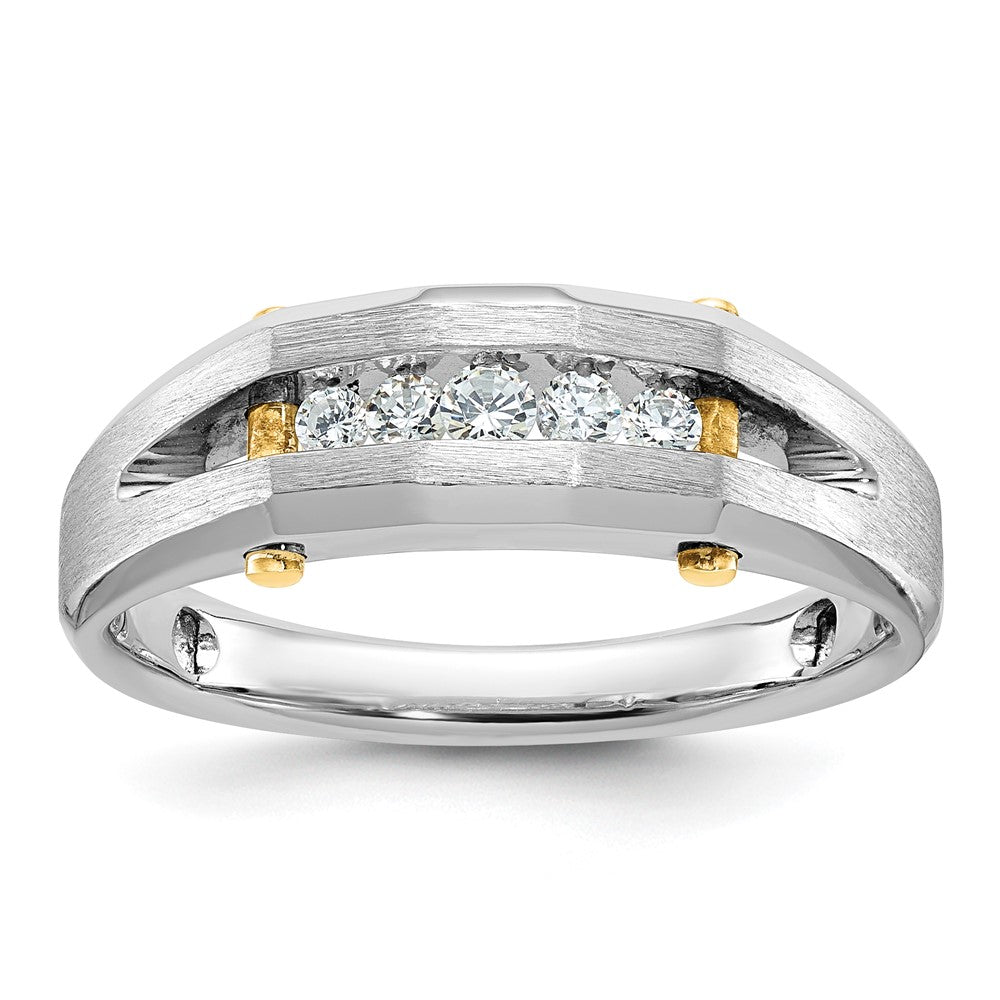 14ktt IBGoodman Men's Polished Satin & Cut-Out 5-Stone Diamond Ring