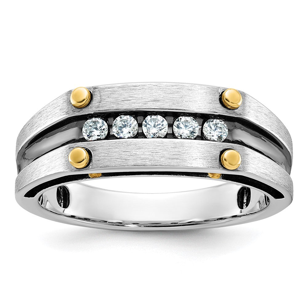 14k Two-tone IBGoodman Men's Polished/Satin/Grooved 5-Stone Ring Mtg