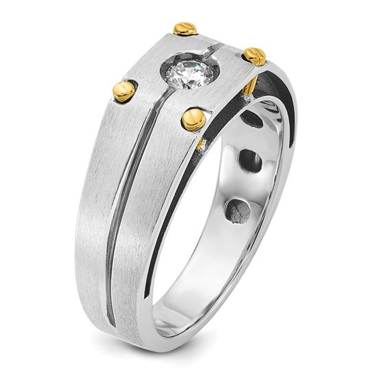 14k Two-tone IBGoodman Men's Polished and Satin 1/5 carat Diamond Complete Ring
