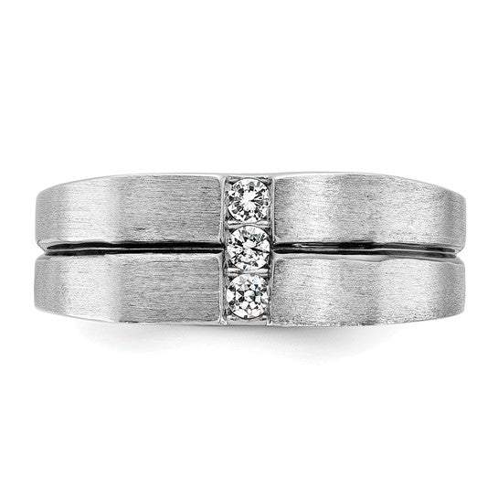 IBGoodman 14k White Gold with Black Rhodium Men's Satin and Grooved 3-Stone 1/5 Carat Lab Grown Diamond Ring