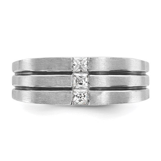 14k White Gold with Black Rhodium IBGoodman Men's Satin 1/3 carat Diamond Complete Ring