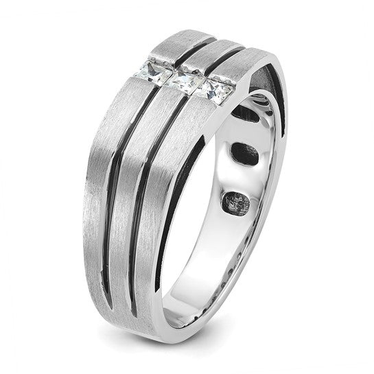 14k White Gold with Black Rhodium IBGoodman Men's Satin 1/3 carat Diamond Complete Ring