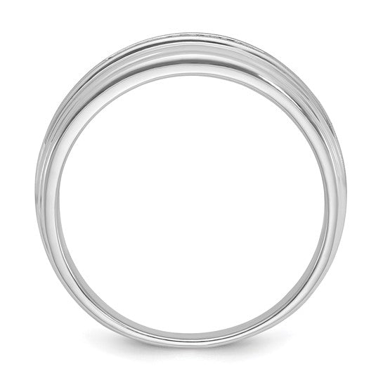 IBGoodman 10k White Gold Men's Polished Satin and Grooved 5-Stone 1/20 Carat A Quality Diamond Ring