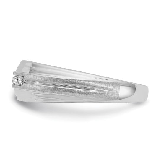 IBGoodman 10k White Gold Men's Polished Satin and Grooved 5-Stone 1/20 Carat A Quality Diamond Ring