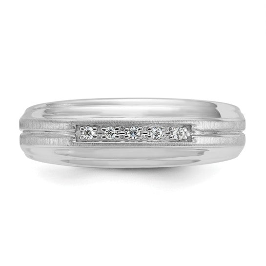 IBGoodman 10k White Gold Men's Polished Satin and Grooved 5-Stone 1/20 Carat A Quality Diamond Ring