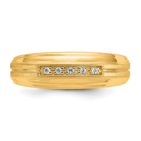 IBGoodman 10k Men's Polished Satin and Grooved 5-Stone 1/20 Carat A Quality Diamond Ring