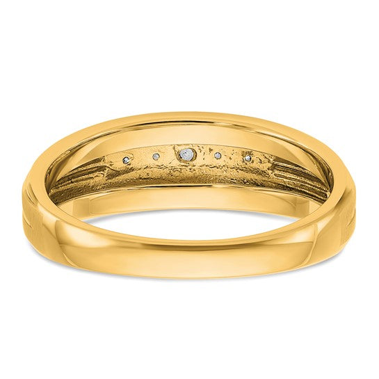 IBGoodman 10k Men's Polished Satin and Grooved 5-Stone 1/20 Carat A Quality Diamond Ring
