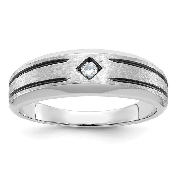 14k White Gold with Black Rhodium IBGoodman Men's Satin 1/20 carat Diamond Complete Ring