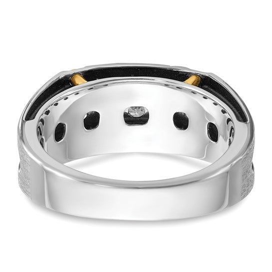 IBGoodman 14k Two-tone with Black Rhodium Men's Polished Satin and Grooved 5-Stone 1/2 Carat Lab Grown Diamond Ring