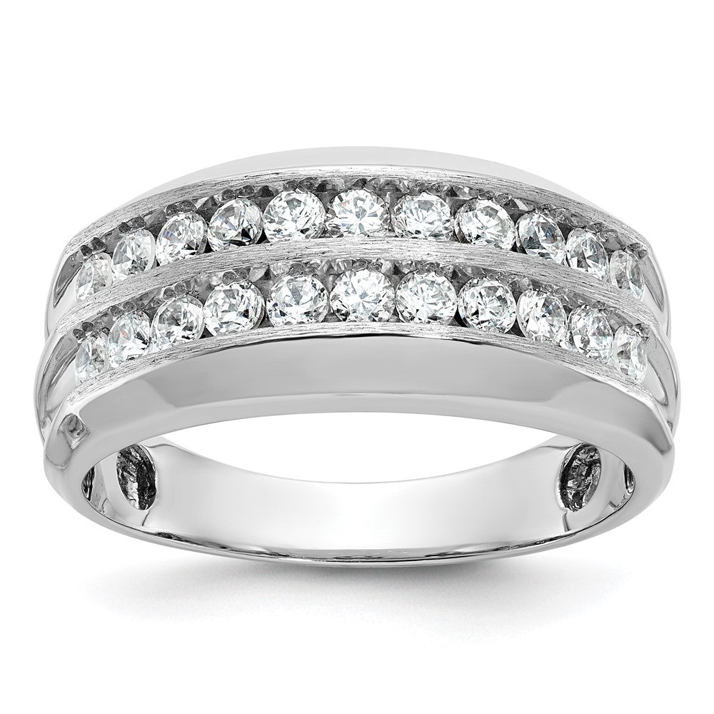 14kw IBGoodman Men's Polished Satin & Grooved 2-Row Ring Mtg