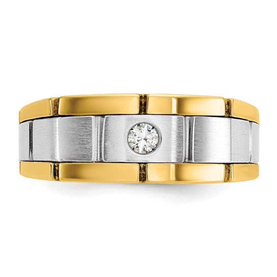 IBGoodman 14k Two-tone Men's Polished Satin and Grooved 1/10 Carat AA Quality Diamond Ring