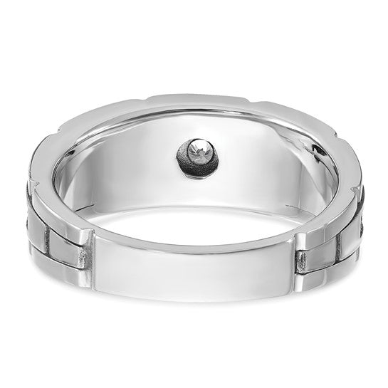 IBGoodman 14k White Gold with Black Rhodium Men's Polished and Textured 1/20 Carat AA Quality Solitaire Diamond Ring