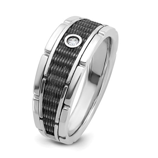 IBGoodman 14k White Gold with Black Rhodium Men's Polished and Textured 1/20 Carat AA Quality Solitaire Diamond Ring
