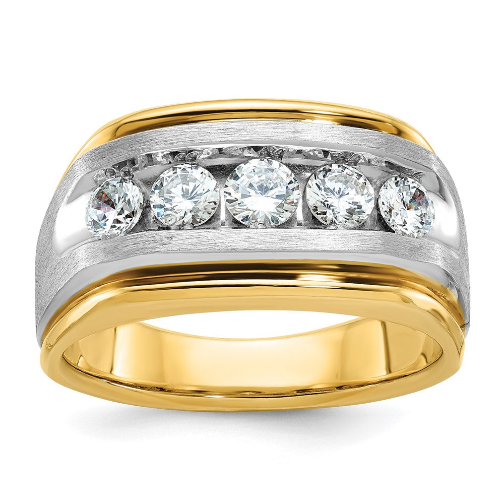 14ktt IBGoodman Men's Polished Satin & Grooved 5-Stone Diamond Ring