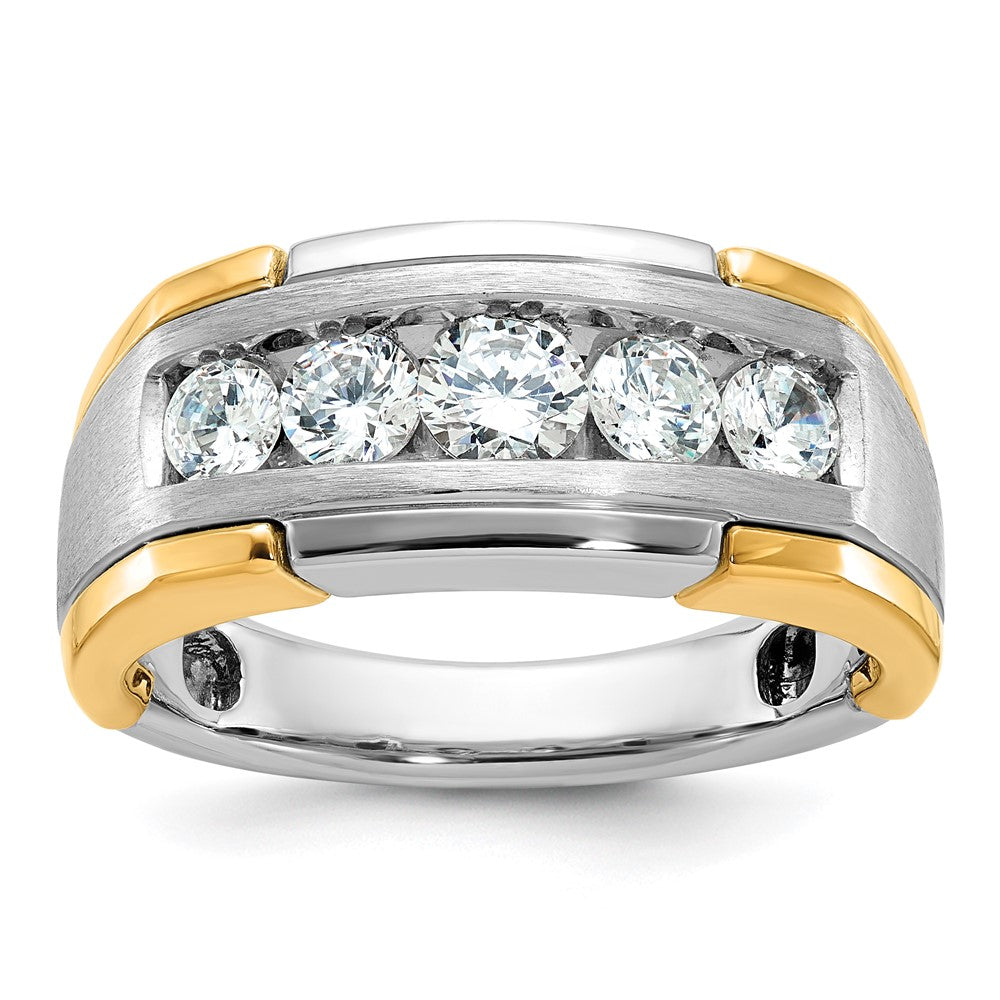 14ktt IBGoodman Men's Polished Satin & Grooved 5-Stone Diamond Ring
