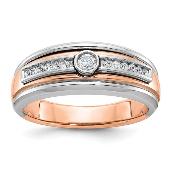 10k Two-tone White/Rose Gold IBGoodman Men's Diamond Complete Ring ...