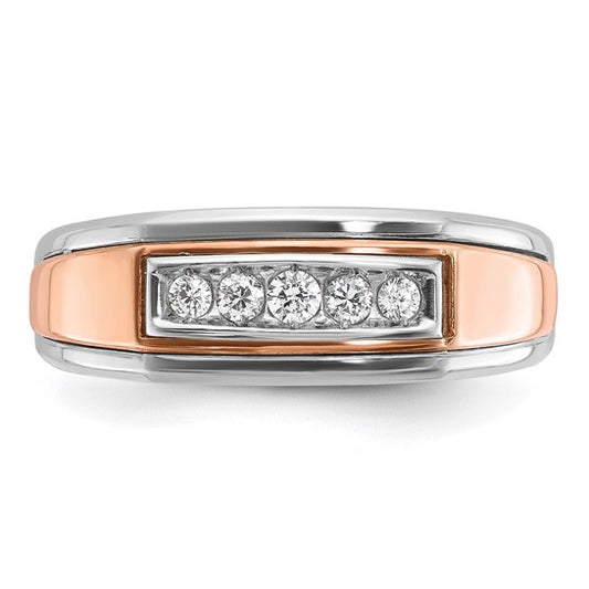 IBGoodman 14k White and Rose Gold Men's Polished 5-Stone 1/4 Carat AA Quality Diamond Ring