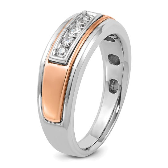 IBGoodman 14k White and Rose Gold Men's Polished 5-Stone 1/4 Carat AA Quality Diamond Ring