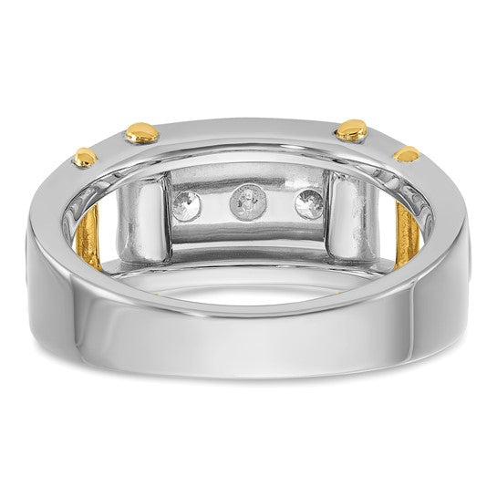 IBGoodman 14k Two-tone Men's Polished Grooved and Cut-Out 3-Stone 1/2 Carat AA Quality Diamond Ring