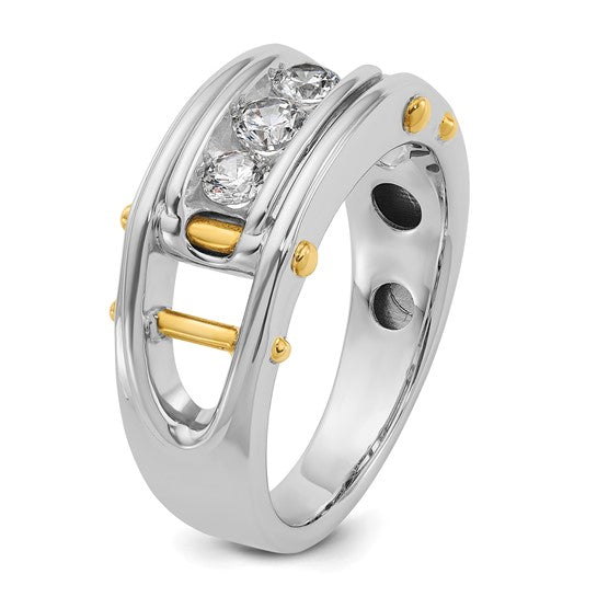 IBGoodman 14k Two-tone Men's Polished Grooved and Cut-Out 3-Stone 1/2 Carat AA Quality Diamond Ring