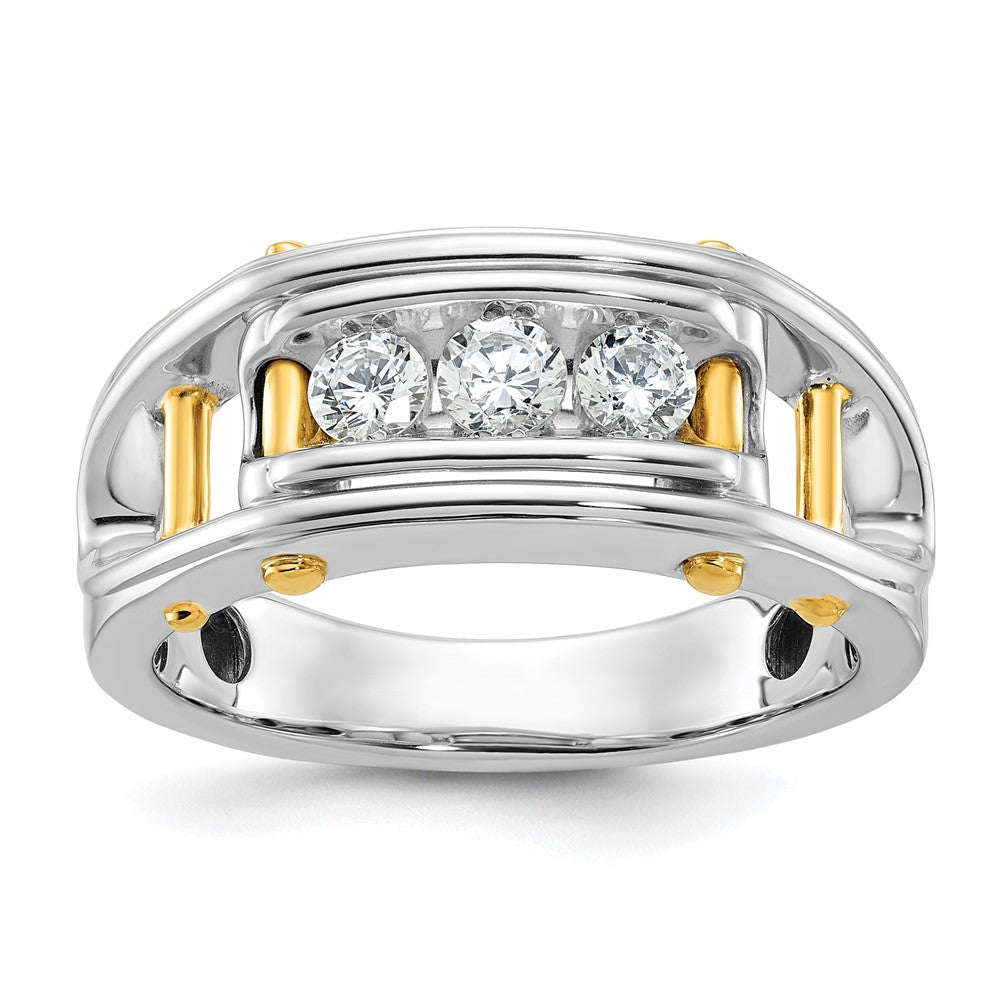 14ktt IBGoodman Men's Polished Grooved Cut-Out 3-Stone Diamond Ring