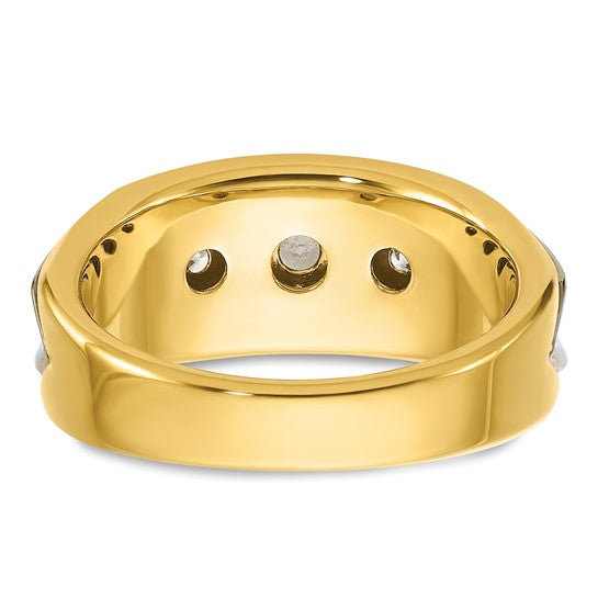 IBGoodman 14k Two-tone Men's Polished and Grooved 3-Stone 3/4 Carat AA Quality Diamond Ring