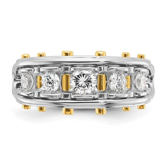 IBGoodman 14k Two-tone Men's Polished and Cut-Out 5-Stone 1 Carat AA Quality Diamond Ring