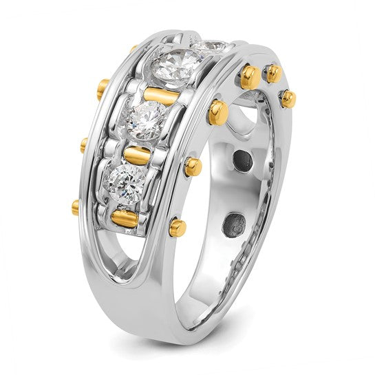 IBGoodman 14k Two-tone Men's Polished and Cut-Out 5-Stone 1 Carat AA Quality Diamond Ring
