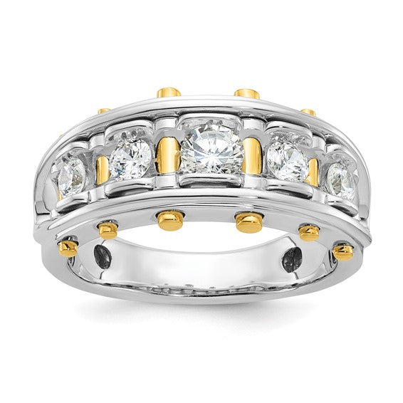 IBGoodman 14k Two-tone Men's Polished and Cut-Out 5-Stone 1 Carat AA Quality Diamond Ring