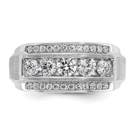 NEW Catalogs 2023-2024 14K Gold Book(Pg. 1281) IBGoodman 14k White Gold Men's Polished and Satin 3-Row 2 1/8 Carat AA Quality Diamond Ring
