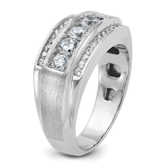 NEW Catalogs 2023-2024 14K Gold Book(Pg. 1281) IBGoodman 14k White Gold Men's Polished and Satin 3-Row 2 1/8 Carat AA Quality Diamond Ring