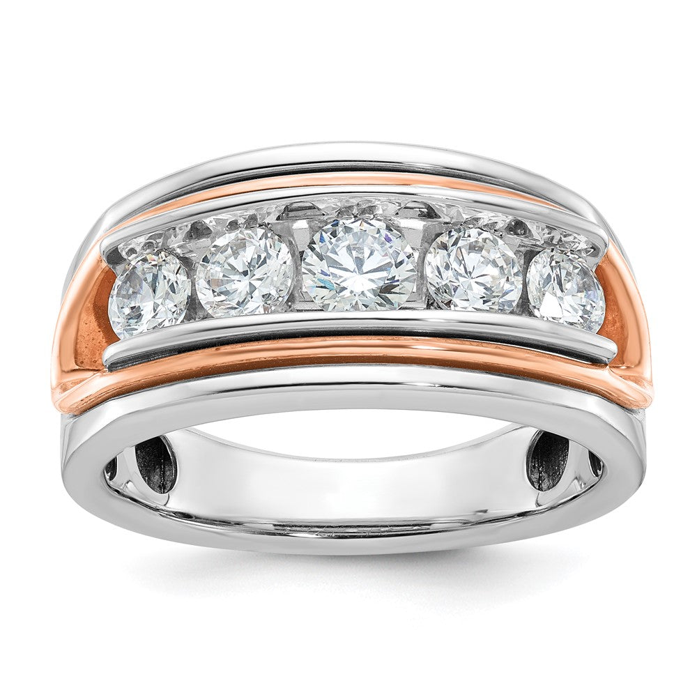 14k White/Rose Gold IBGoodman Men's Polish/Cut-Out 5-Stone Ring Mtg