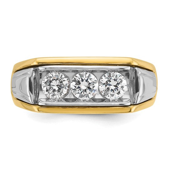 NEW Catalogs 2023-2024 14K Gold Book(Pg. 1278) IBGoodman 14k Two-tone Men's Polished and Grooved 3-Stone 1 Carat AA Quality Diamond Ring