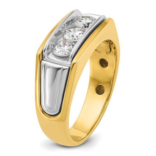 NEW Catalogs 2023-2024 14K Gold Book(Pg. 1278) IBGoodman 14k Two-tone Men's Polished and Grooved 3-Stone 1 Carat AA Quality Diamond Ring
