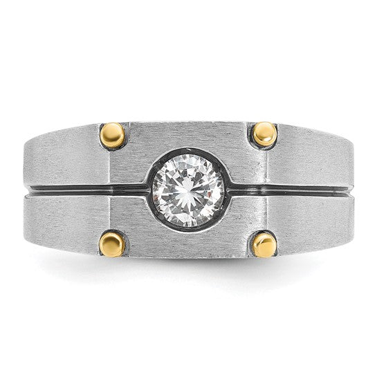 14k Two-tone IBGoodman Men's Polished and Satin 1/2 carat Diamond Complete Ring